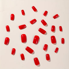 24pcs Red Full Coverage Short Square False Nails For Women