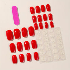 24pcs Red Full Coverage Short Square False Nails For Women