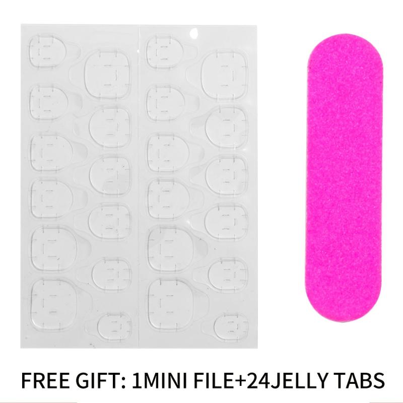 24Pcs Glitter Artificial Toe Nails w/ Tabs & File Stick - Solid Color