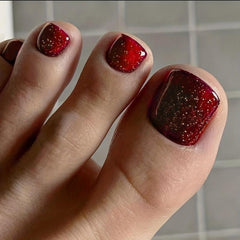 24Pcs Glitter Artificial Toe Nails w/ Tabs & File Stick - Solid Color