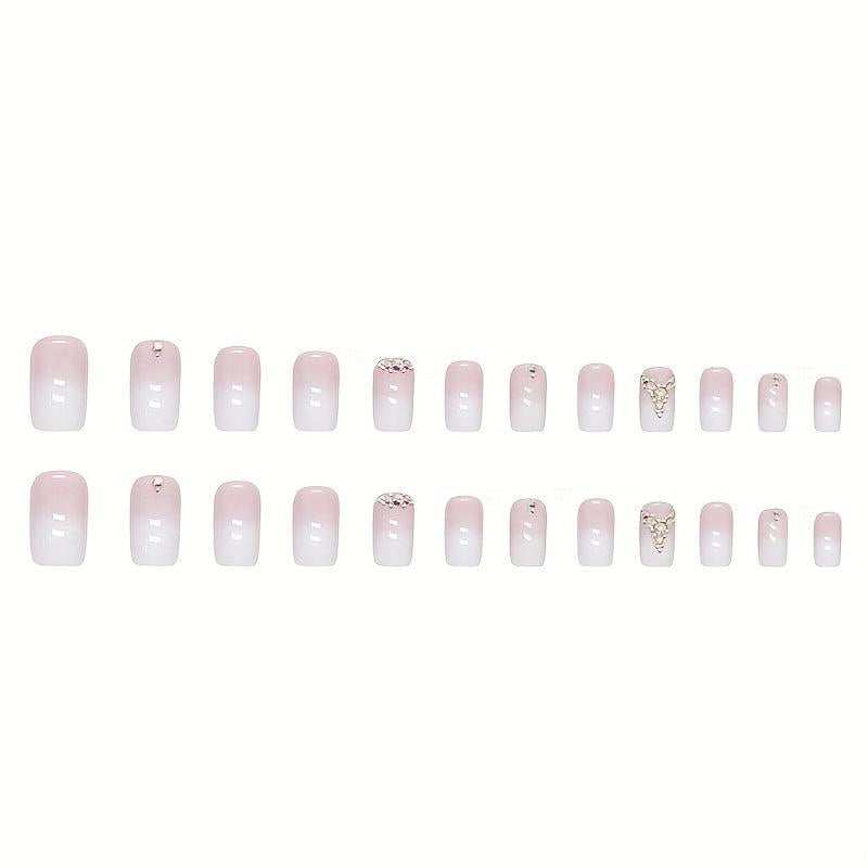 24pcs Gradient Press On Nails with Rhinestones Full Cover False Nails for Women