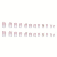24pcs Gradient Press On Nails with Rhinestones Full Cover False Nails for Women