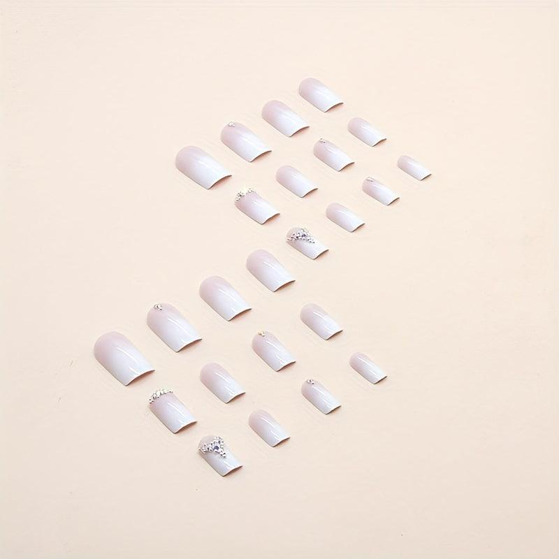 24pcs Gradient Press On Nails with Rhinestones Full Cover False Nails for Women