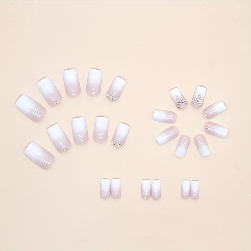 24pcs Gradient Press On Nails with Rhinestones Full Cover False Nails for Women