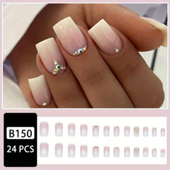 24pcs Gradient Press On Nails with Rhinestones Full Cover False Nails for Women