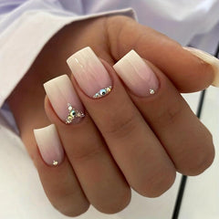 24pcs Gradient Press On Nails with Rhinestones Full Cover False Nails for Women