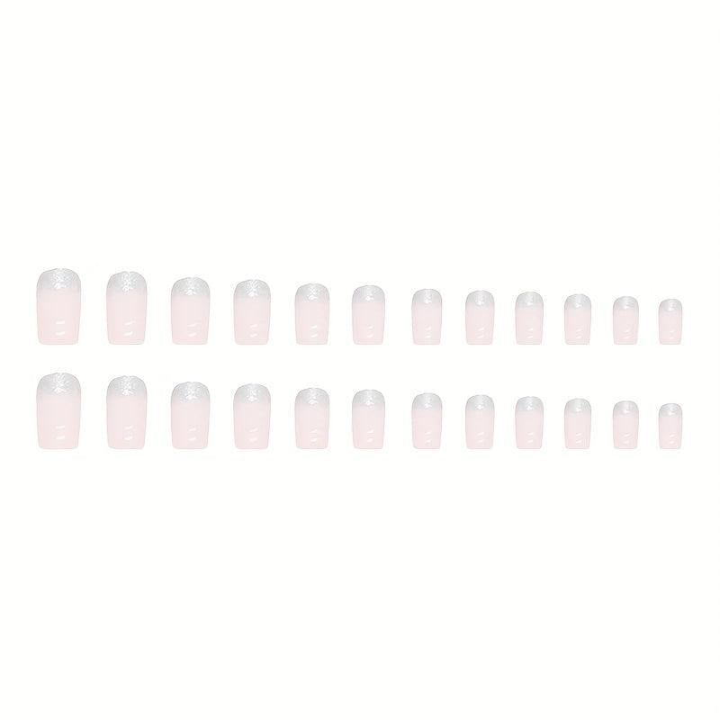 24 pcs Pink Gradient Squoval Press On Nails with Silver Glitter