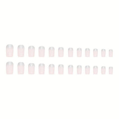 24 pcs Pink Gradient Squoval Press On Nails with Silver Glitter