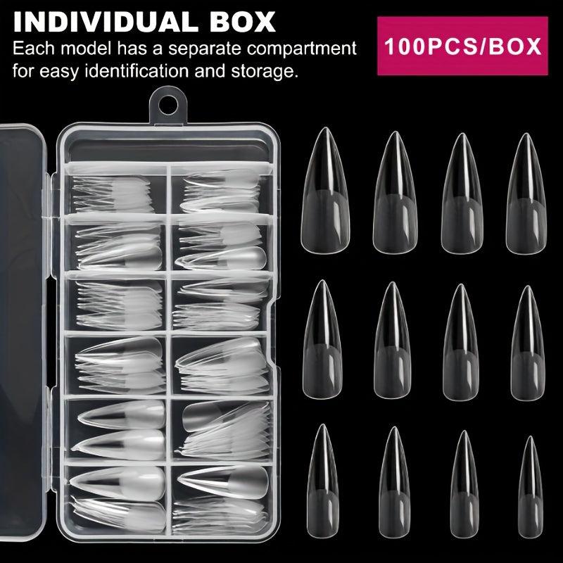 120pcs Stiletto Nail Tips Acrylic Long False Nail Tips with Cases Clear