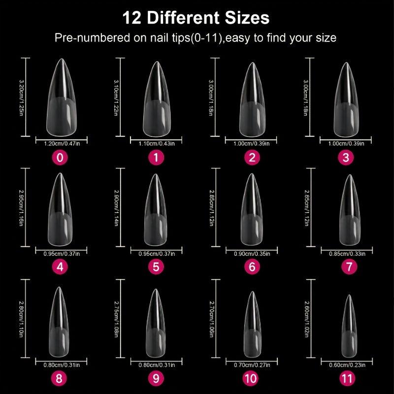 120pcs Stiletto Nail Tips Acrylic Long False Nail Tips with Cases Clear