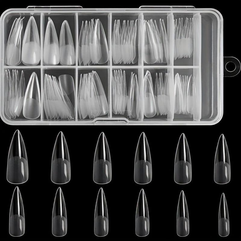 120pcs Stiletto Nail Tips Acrylic Long False Nail Tips with Cases Clear