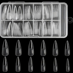 120pcs Stiletto Nail Tips Acrylic Long False Nail Tips with Cases Clear