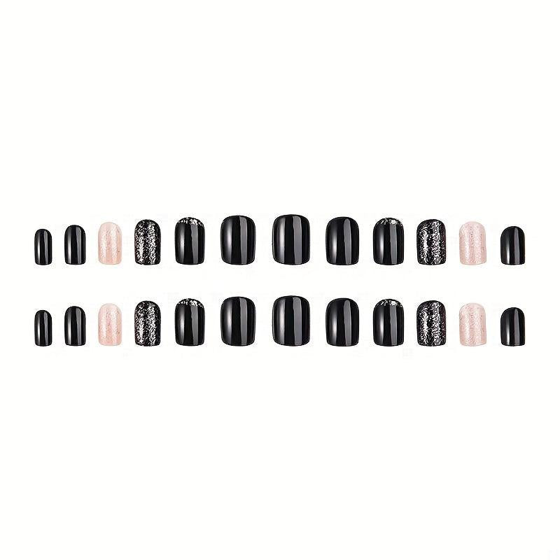French Tip Glitter Press On Nails for Women and Girls