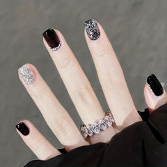 French Tip Glitter Press On Nails for Women and Girls