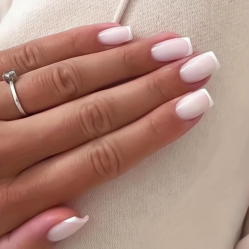 24pcs Nude Pink Press On Nails French Edge False Nails