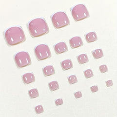 24pcs Nude Pink French Tip Press On Toenails Short Square False Toenails
