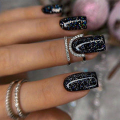24pcs Starry Sky Glitter Press On Nails Glossy False Nails for Women