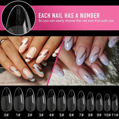 120 PCS Clear Oval Nail Tips Half Matte Almond Stiletto False Nails