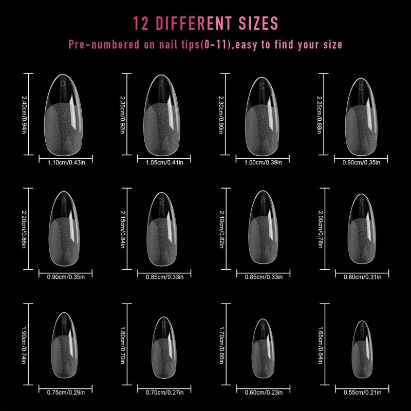 120 PCS Clear Oval Nail Tips Half Matte Almond Stiletto False Nails