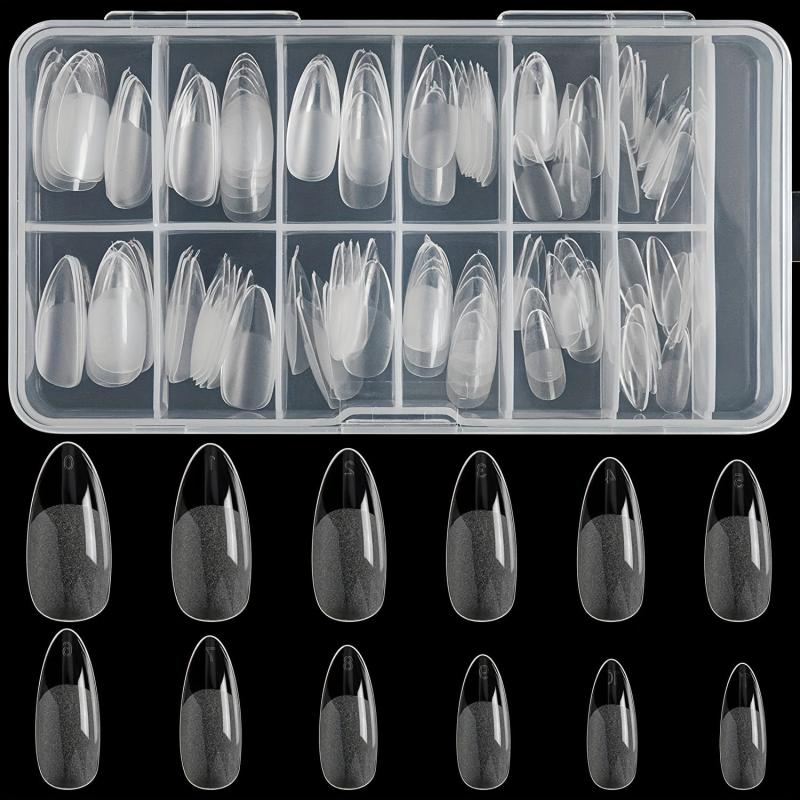 120 PCS Clear Oval Nail Tips Half Matte Almond Stiletto False Nails