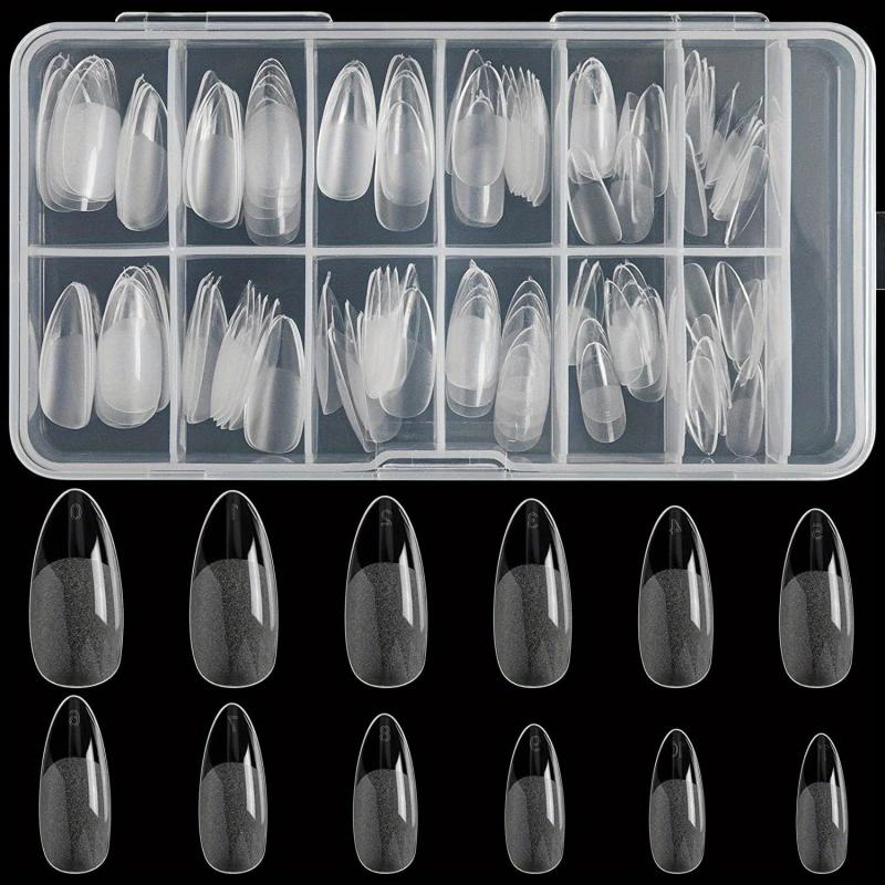 120 PCS Clear Oval Nail Tips Half Matte Almond Stiletto False Nails