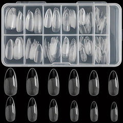 120 PCS Clear Oval Nail Tips Half Matte Almond Stiletto False Nails