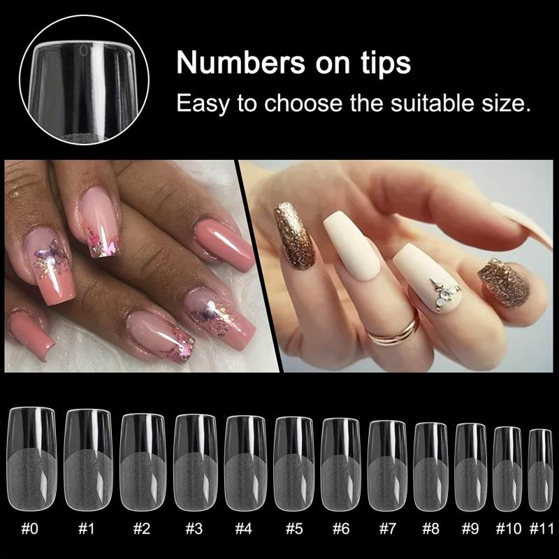240Pcs Clear Gel Full Cover Nail Tips Square False Nails DIY Salon