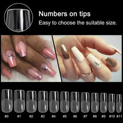 240Pcs Clear Gel Full Cover Nail Tips Square False Nails DIY Salon