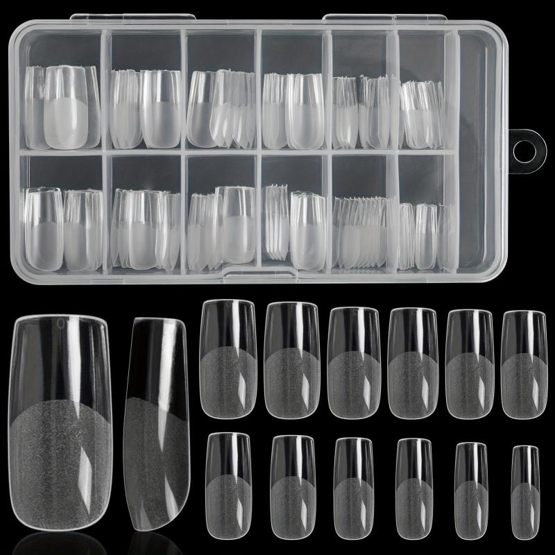240Pcs Clear Gel Full Cover Nail Tips Square False Nails DIY Salon