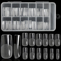 240Pcs Clear Gel Full Cover Nail Tips Square False Nails DIY Salon