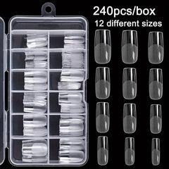 240Pcs Clear Gel Full Cover Nail Tips Square False Nails DIY Salon