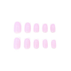 French Tip Pink Press On Nails Full Cover Coffin Short Length