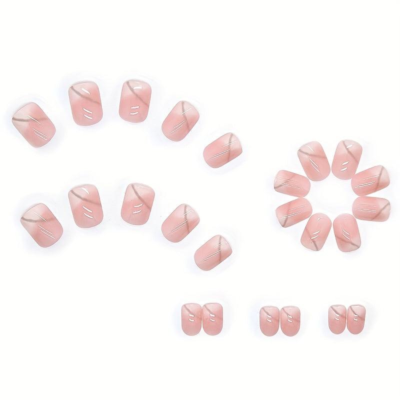 Pink Press On Nails Short Acrylic False Nails Easy to Apply & Remove