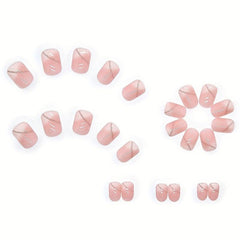 Pink Press On Nails Short Acrylic False Nails Easy to Apply & Remove