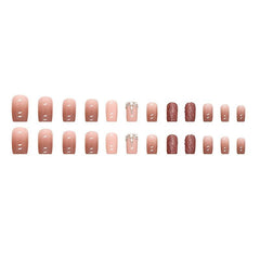 24pcs Brown Gradient Press On Nails with Rhinestone Short Square False Nails