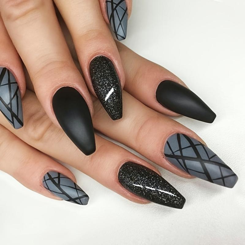 Glitter False Nails Frosted Sparkling Press On Nails Halloween