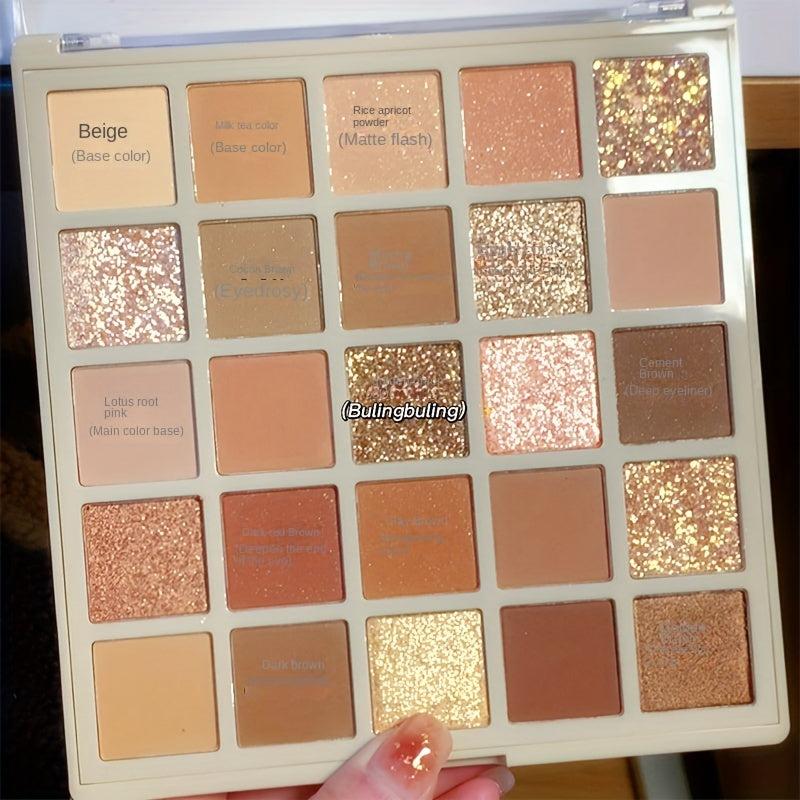 25 Eyeshadow Palette Oat Milk Tea Orange Brown Glitter Pearly Shimmer