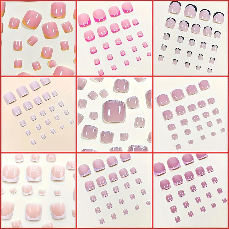 24pcs Glossy Rose Red Press On Toenails for Women - Easy to Apply and Remove