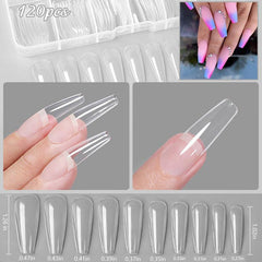 120 pcs Full Cover Square Oval False Nail Tips Natural Look Manicure Tools