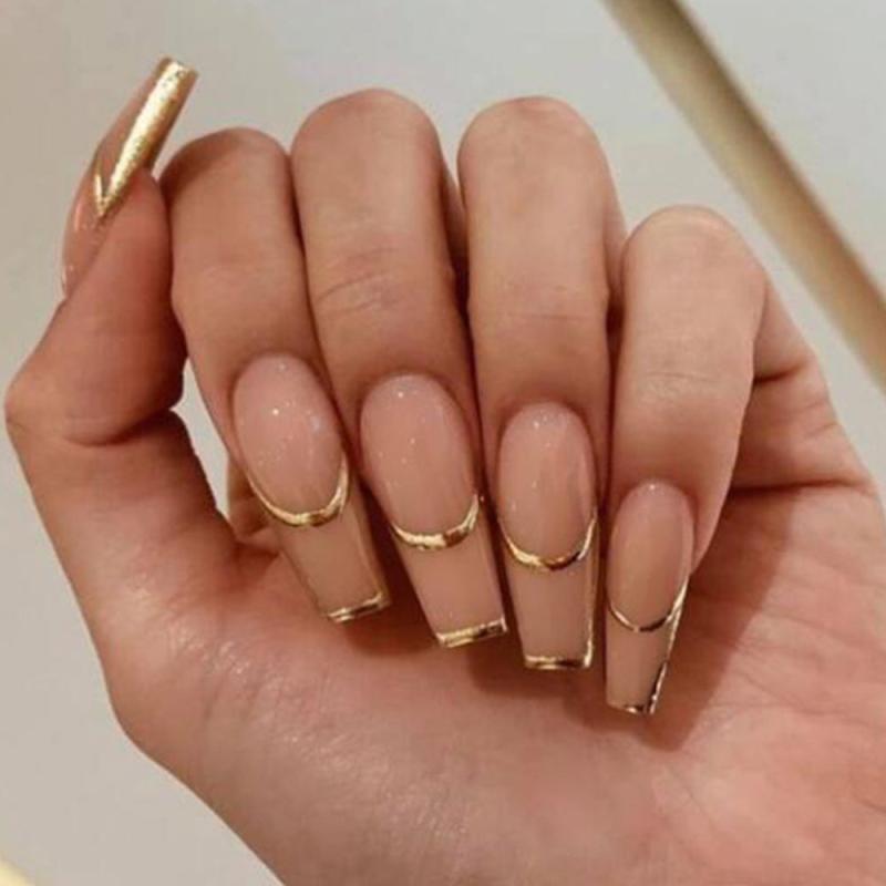 Foil Stripe Ballet Nails Press On Manicure