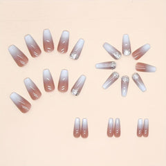 24pcs Gradient Glossy Press On Nails with Glitter Sequin for Women and Girls