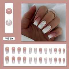 24pcs Gradient Glossy Press On Nails with Glitter Sequin for Women and Girls