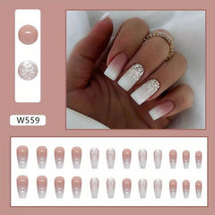 24pcs Gradient Glossy Press On Nails with Glitter Sequin for Women and Girls