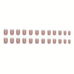 24pcs Pink Glitter French Tip Press On Nails Square False Nails for Women