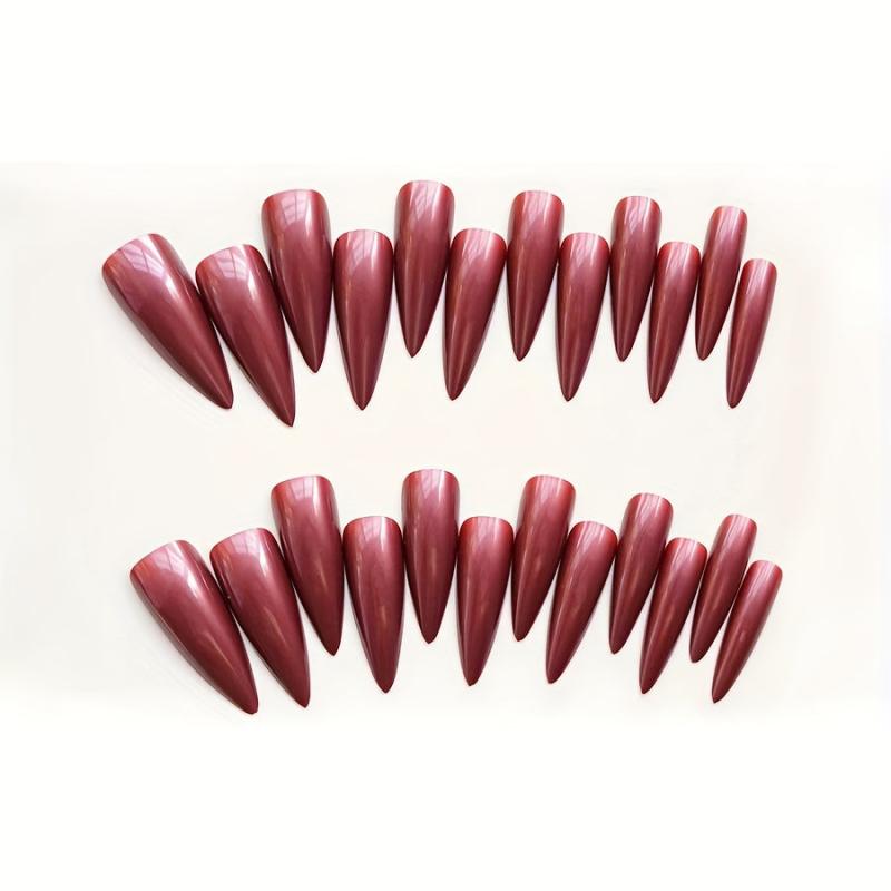 24pcs Red Stiletto Press On Nails Long Lasting Full Cover False Nails