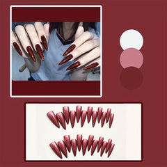 24pcs Red Stiletto Press On Nails Long Lasting Full Cover False Nails