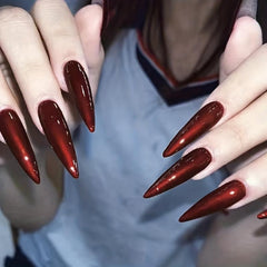 24pcs Red Stiletto Press On Nails Long Lasting Full Cover False Nails