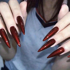 24pcs Red Stiletto Press On Nails Long Lasting Full Cover False Nails