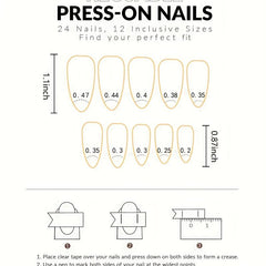 24 Almond Acrylic Nails Flowers French Tip Press On Nails w/ Glue Sticker & File