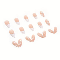 24 Almond Acrylic Nails Flowers French Tip Press On Nails w/ Glue Sticker & File